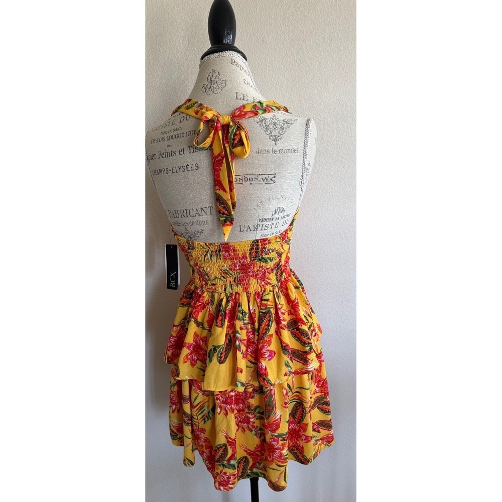BCX Juniors Halter Style Tiered Mini Dress Floral Size XS Hawaiian Summer - Picture 2 of 6
